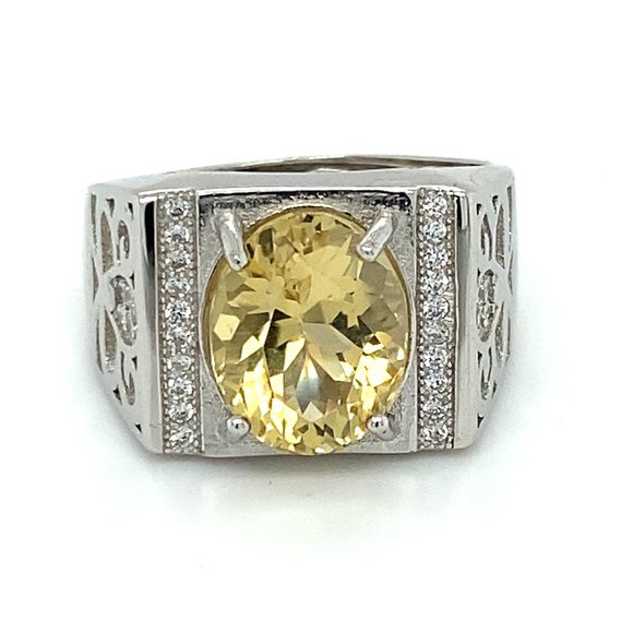 Yellow Scapolite 3.90ct White Gold Finish Slv Ring